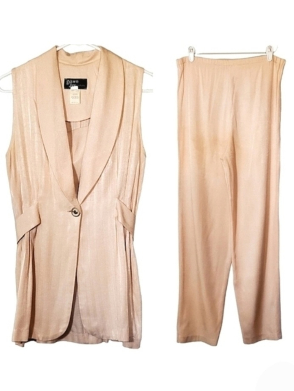 7008 * Dawn Joy Fashions Vintage Pantsuit Set Vest Peach Size S 80s